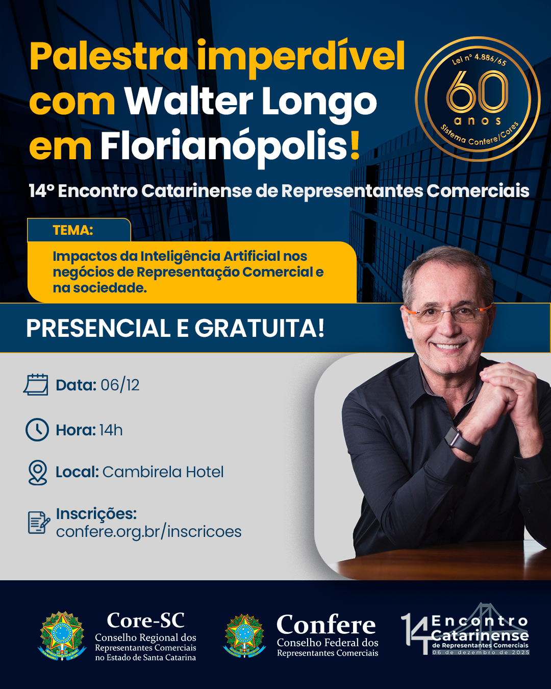  Palestra e Treinamento "Impactos da Inteligência Artificial nos Negócios de Representação Comercial e na Sociedade", com Walter Longo