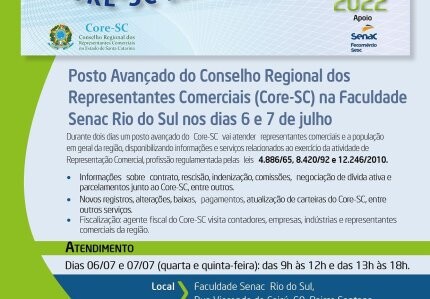 core-sc-em-movimento-2022-posto-avancado-do-conselho-esta-instalado-na-faculdade-senac-rio-do-sul-nos-dias-6-e-7-de-julho-quarta-e-quinta-feira