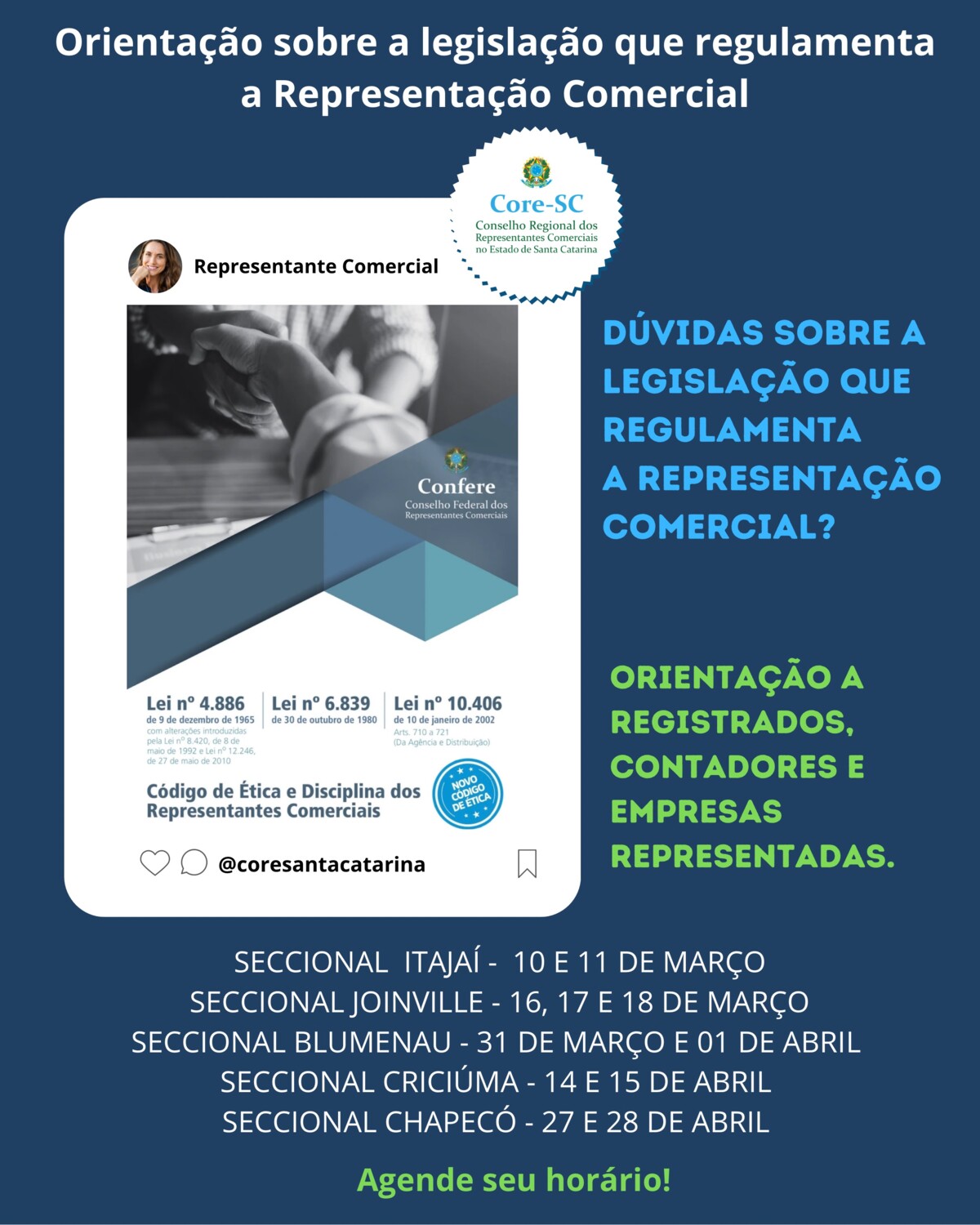 orientacao-sobre-a-legislacao-que-regulamenta-a-profissao-nas-seccionais-do-core-sc-em-marco-e-abril